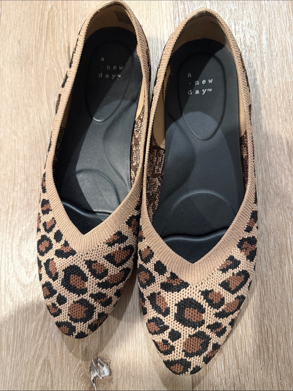 a new day Leopard Knit Pointed Ballet Flats - Brown/Black